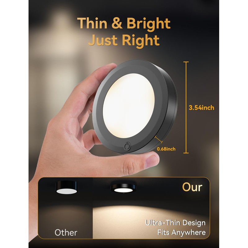 HOLKPOILOT Ultra Thin Puck Lights with Remote, LED Under Cabinet