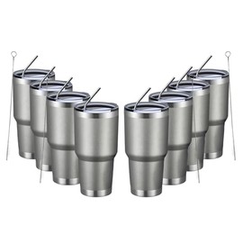 MEWAY 30 oz  paquete de 8 tazas de viaje con aislamiento al vaco de doble pared, vaso de acero inoxidable con tapa, pajita, taza de caf aislada con...
