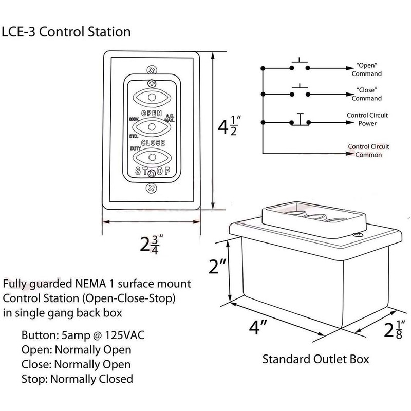 Commercial Garage Door Opener - 3 Button Wall Mount LCE