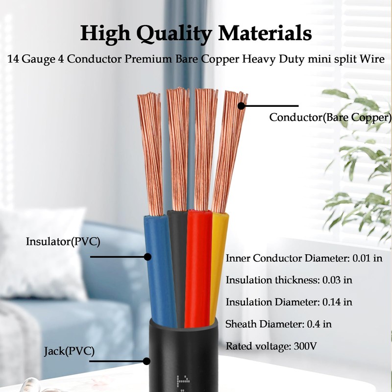 14AWG 4-Conductor Control Cable for Mini Split Air Conditioner -