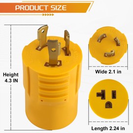 Shore Power NEMA L5-30P to 5-15/20R RV Generator Adapter，30A to 110V 15 A/120V 20A Household Regular Inlet Connector，3-Prong Locking Power Cord for RV and Boat Use