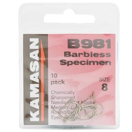 KAMASAN B981 Eyed Barbless Hooks - Size 8, One Size