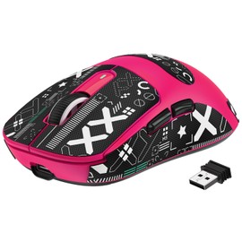 A.JAZZ x ATTACK SHARK X3 Ultra Lightweight Mouse 1.7 oz (49 g) Gaming Mouse, Wireless 2.4 G/Bluetooth/Wired USB Connection, Optical Sensor PAW3395 Sensor, Up to 26,000 DPI Ergonomic Design, Five Buttons for E-sports & FPS, XP/Windows/Mac/Android, Anti-Slip Sticker, Berry Red