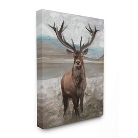Stupell Industries Moose Encounter Landscape Animal Watercolor Painting, Stellar Design Studio Wall Art, 16 x 20, Canvas