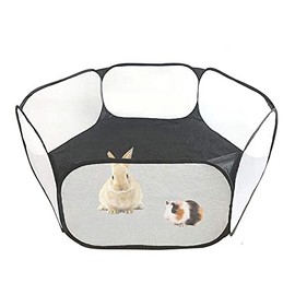 madeokoltd Small Animals Playpen, Folding, Portable, Hexagonal, Black - Suitable for Guinea Pig, Rabbit, Hamster, Ferret etc.
