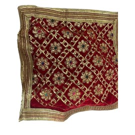 Red Velvet Pooja Altar Cloth Diwali Pooja Cloth Altar Cloth Mat for Puja Table, God Chowki Aasan, Temple, Mandir and Multipurpose Ramayan Rumaal for Covering Holy Books 20 x20 Inch
