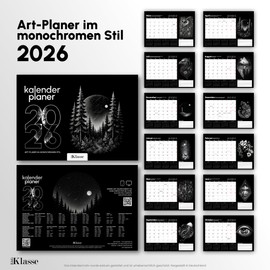 Wall Calendar 2026 A4 Landscape Format E&G Klasse Adult Black White 21 x 30 cm Calendar KW Moon Phases Holidays School Year Monthly Calendar Holiday Plan Monochrome Monthly Planner (Black White, with
