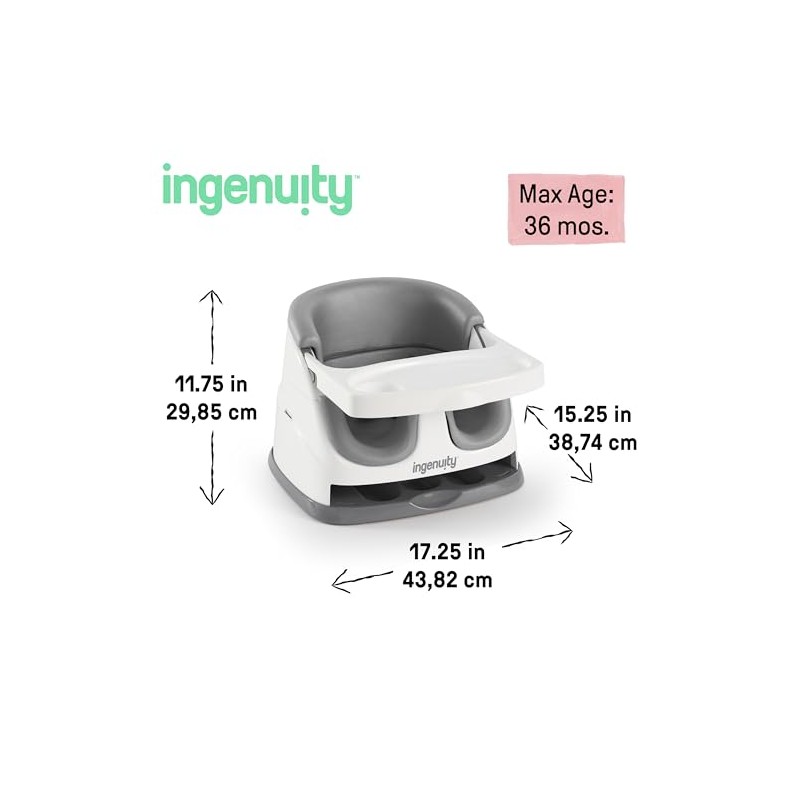 Ingenuity Baby Base Asiento Elevador 2 en 1, Gris (Slate),