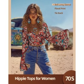 kasahara 70s Hippie Clothes for Women Hippie Costume Boho Tops Blouse Outfit With Sunglasses Headband Accessories Mix 2 M