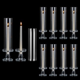 NUPTIO Hurricane Candle Holder for Wedding: Set of 10 Glass Taper Candle Stick Holders with Bottomless Shade - Bulk Windproof Candlestick Stand for Christmas Holiday Table Decor