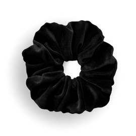 Leirinik Velvet Scrunchie Black Pack of 1 - 14 cm - High-Quality Hair Scrunchie Made of 100% Polyester - Velvet Look for Women and Girls - All Hair Types - Gentle on Hair