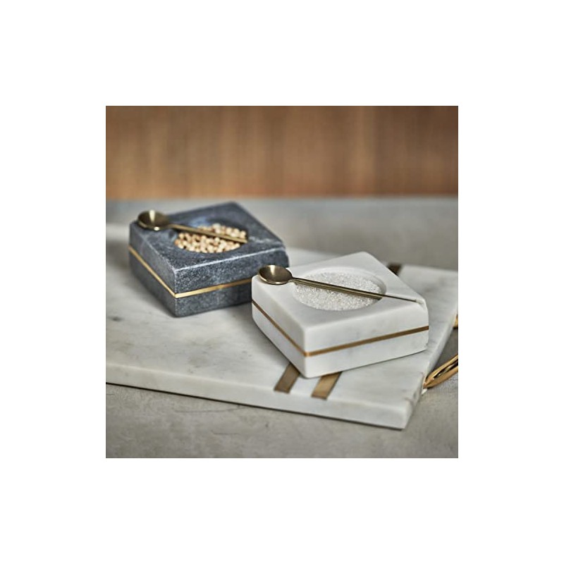 Zodax | White Marble and Brass | Square Salt and