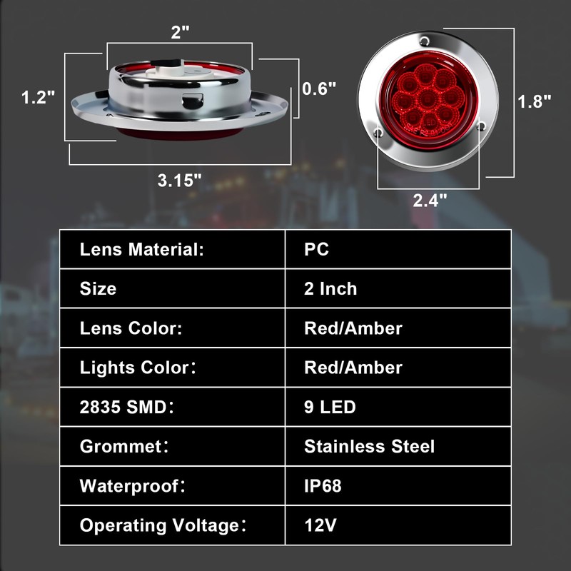 Wodvyss 10-Pack (5 Amber + 5 Red) 2" 9 LED