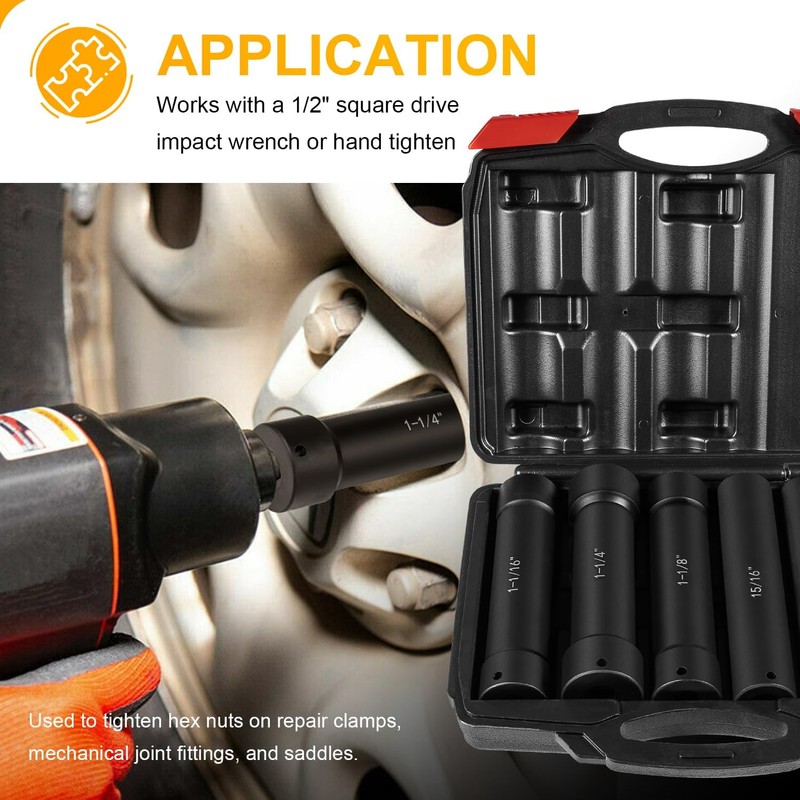 1/2 Inch Drive Heavy Duty Extended Length Extra-Deep Length Impact