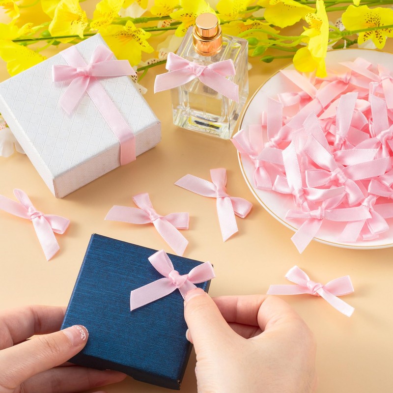 Mxxipp 35pcs Mini Pink Ribbon Bows, Small Satin Ribbon Bow,