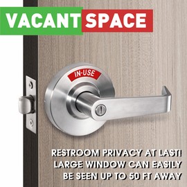VACANTSPACE Vacant or in-Use Bathroom Indicator Privacy Handle Lock | Extra Large Window, Rated ANSI Grade 2, Commercial Grade, for All Women Men Restrooms, Stainless Steel
