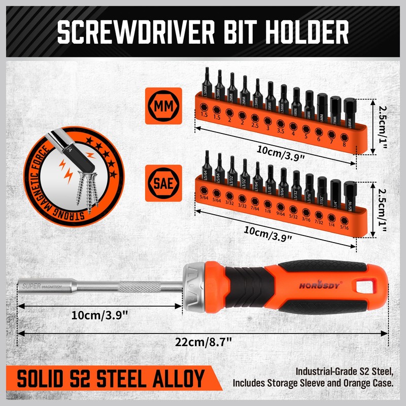 25-Piece Hex Screwdriver Bit Set | Metric and SAE Hex
