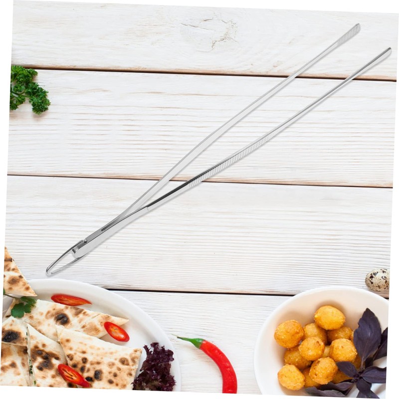 Zerodeko Stainless Steel Kitchen Tweezers with Hook Ergonomic Reusable Food