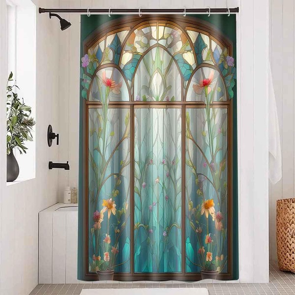 PAEOT Boho Plant Floral Shower Curtain Church Style Stained Glass
