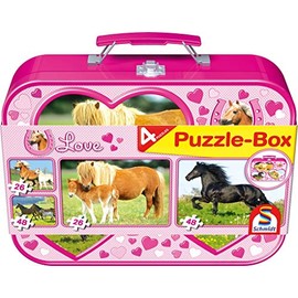 Schmidt Spiele GmbH Horse Puzzle Box 2 x 26 2 x 48 Pieces in Metal Case