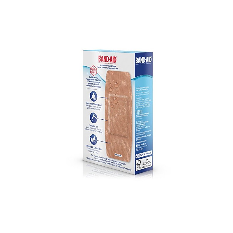 Band-Aid Brand Adhesive Bandages, Extra Large Tough Strips, Waterproof, 10