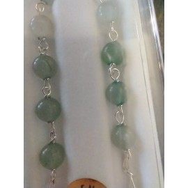 Christian Sterling Silver Bracelet with Aventurine Stones and Cross Charm 7 1/2"