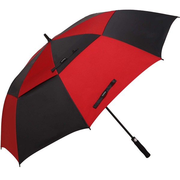 Doubwell golf umbrella large oversize 68 inches air vent double canopy windproof automatic straight rain umbrellas for men and women (black/Dark red)