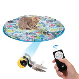 GoldSuccess Simulated Interactive Hunting Cat Toy，Remote Control Interactive Cat Toy Electric Automatic Ball Fast Rolling in Pouch, Motion Activate Chirping Cat Toy Hide and Seek Mouse Catching Game