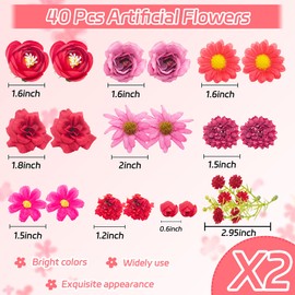 Red Artificial Flowers Heads for Decoration, 40 Pcs Faux Daisy Baby's Breath Fake Rose Small Flowers, Faux Flowers Head Fabric Flower for Crafts, Birthday, Hair Cap Dress Decoration