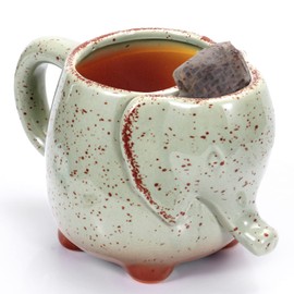 Tea Mug Elephant Cup Ceramic 15oz Tea Mug with Tea Bag Holder Ceramic Green Unique Cup Great for a Tea Lover