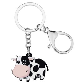 WEVENI Acrylic Cute Dairy Cow Keychain Cattle Keyring Farm Jewelry Charms For Women Girls (Black)