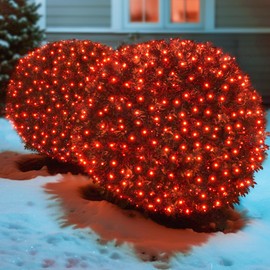 Led Red Christmas Net Lights Outdoor Christmas Bushes Lights 120Led 6ftx5ft, Connectable Outdoor Indoor Christmas Mesh Net Lighting for Holiday, Garden, Shrubs, Trees, Bushes Decorations