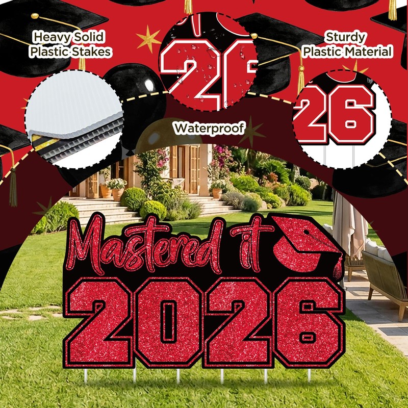Mastered It 2026 Graduation Yard Sign with Stakes - Black