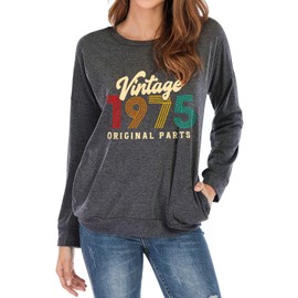 Sxkayxr 50th Birthday Gift Shirts Vintage 1975 Original Parts Shirts Sweatshirts for Women Casual Pullover Blouse Tops