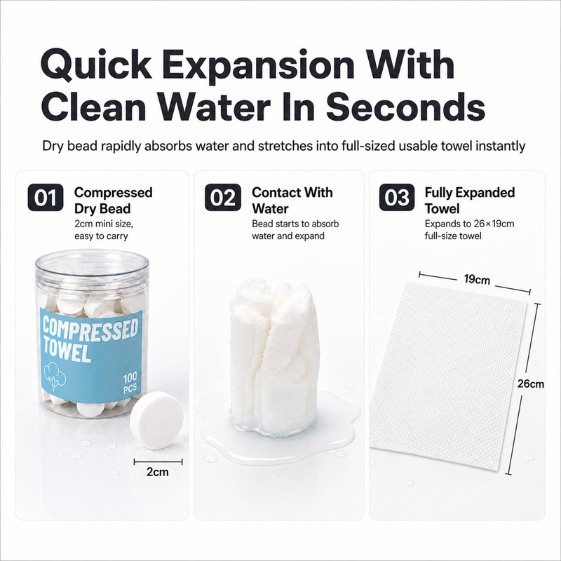 ColdCool Compressed Face Towels, 100 Count Disposable Cotton Coin Tissues
