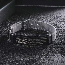 VWALK Happy 21st Birthday Stainless Steel Bracelet Engraved with Inspirational Message Customized for Boyfriend,Girlfriend,Sister,Brother,Friends
