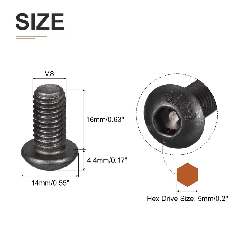 DTGN M8-1.25x16mm Button Head Socket Cap Screws - 10Pack -