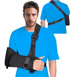 Fasola Arm Sling for Right Left Arm, Shoulder Sling Breathable with Sturdy Support Board - M