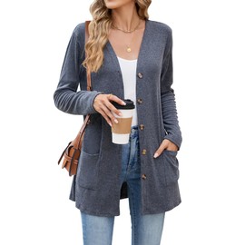 Fall Clothes for Women Cardigan Lightweight Long Sleeve Button Up Long Cardigans for Women with Pockets Dark Gray XXL