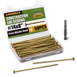 LIONMAX Lag Screws 8 Inch, Structural Wood Screw #14 x 8, 50-PCS, Heavy Duty, Rust Resistant Coated for Exterior Wood/Lag/Timber/Framing, Washer Head, Star Drive, T30 Bit Included, Bronze