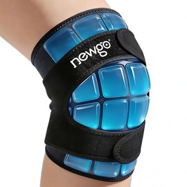 NEWGO Knee Cooling Cuff, Reusable Cooling Bandage, Integrated Ice Cube Tray, Long Lasting Cooling, Gel Cooling Knee Support for Pain, Sports Injuries and Surgery