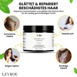 Levrou® Rosmarin Minze Haarmaske für sehr trockenes Haar | Haarwachstum beschleunigen | Haarkur für extrem geschädigtes Haar | Haarpflege für kaputtes Haar | für glänzende und geschmeidige Haare