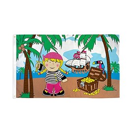 AZ FLAG - Girl Pirate Island in Treasure Flag - 150 x 90 cm - Pirate Skull Flag 100% Polyester with Brass Eyelets - 110 g