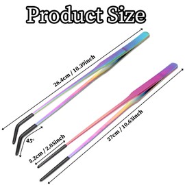 2PCS Stainless Steel Reptile Feeding Tongs with Rubber Tip, 10.6" Straight & Curved Long Tweezers, Perfect for Aquariums & Crafts - Ideal Bearded Dragon & Snake Tank Accessories, Terrarium Supplies