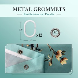 LIVETTY Green Bird Floral Shower Curtain 180cm × 180cm Mould Proof Butterfly Fabric Bathroom curtain For Women & Men With 12 Hooks Washable Quick-Drying Curtains