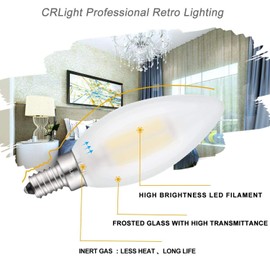 CRLight 6W Dimmable LED Candelabra Bulb 4000K Daylight White, 60W Equivalent 600 Lumens, E12 Base Vintage LED Filament Light Bulbs, B11 Candle Frosted Glass Chandelier Bulbs, Pack of 8