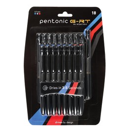 Pentonic GR-T Retractable Gel Pens, 18 Count, Assorted Color Ink (10 Black, 6 Blue, 2 Red), 0.7 mm Fine Point, Smooth Writing For Journaling (1002359)
