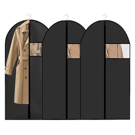 Pack of 3 Garment Bags, Garment Bags for Storage, 60 x 140 cm, Breathable Fabric Garment Bag, Suit with Clear Window, Black Zip, Garment Bag, for Dresses, Coats, Shirts, Evening Dresses