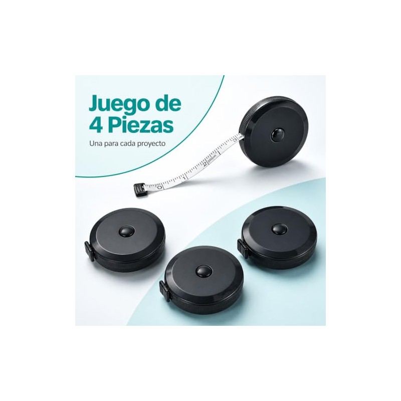 4PCS Cinta Métrica Retráctil, 1.5m y 2m, cm y Pulgadas