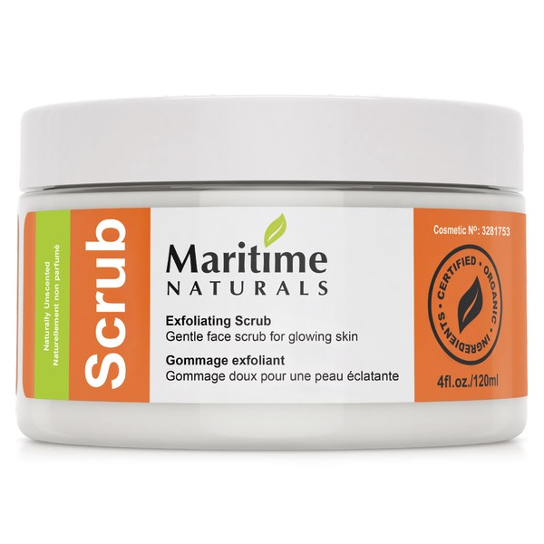 Maritime Naturals Exfoliating Scrub for Face & Body Care, Advanced Exfoliation with Natural Fruit Extracts, Shea Butter & Vitamin E, Unscented Face Scrub for Oily, Dry and Sensitive Skin, (120 ml)